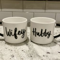 Black & White Porcelain Glass Wifey Hubby Coffee Cups