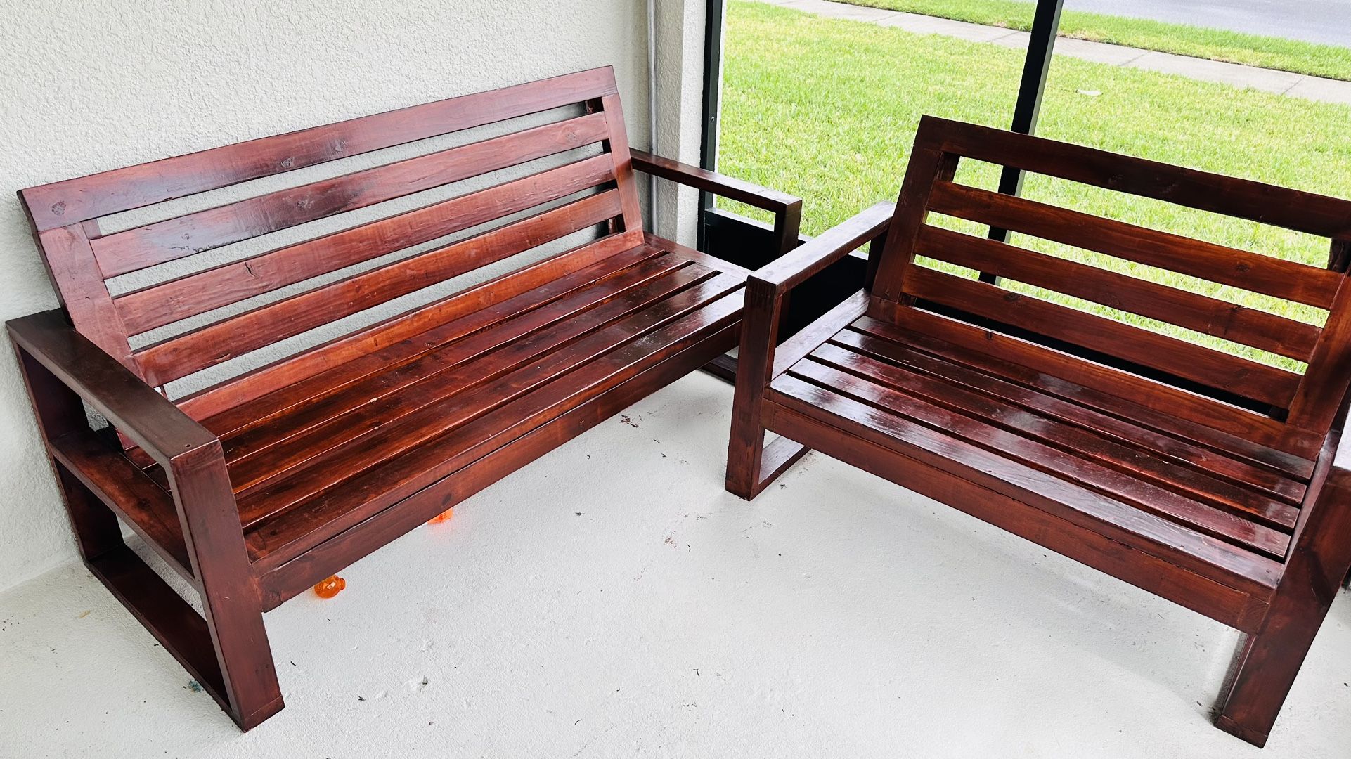 3+2 Solid Wood Outdoor Sofa with Cushions