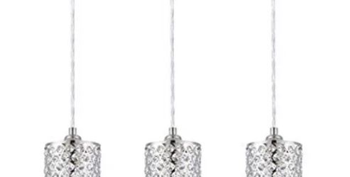 3 Pack Adjustable Crystal Ceiling Pendant Hanging Light with Black stainless Finish for Kitchen Dinning Room Bedroom