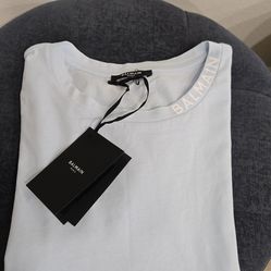 Brand New Balmain Men's Logo Light Blue Cotton T-Shirt Size M,L, XL