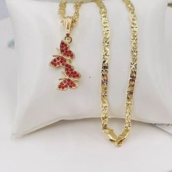 Mariposa y Cadena oró laminado/butterfly pendant and 14k gold plated chain