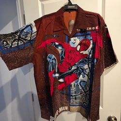 Spiderman Short Sleeve Button Down Shirt Size XXL