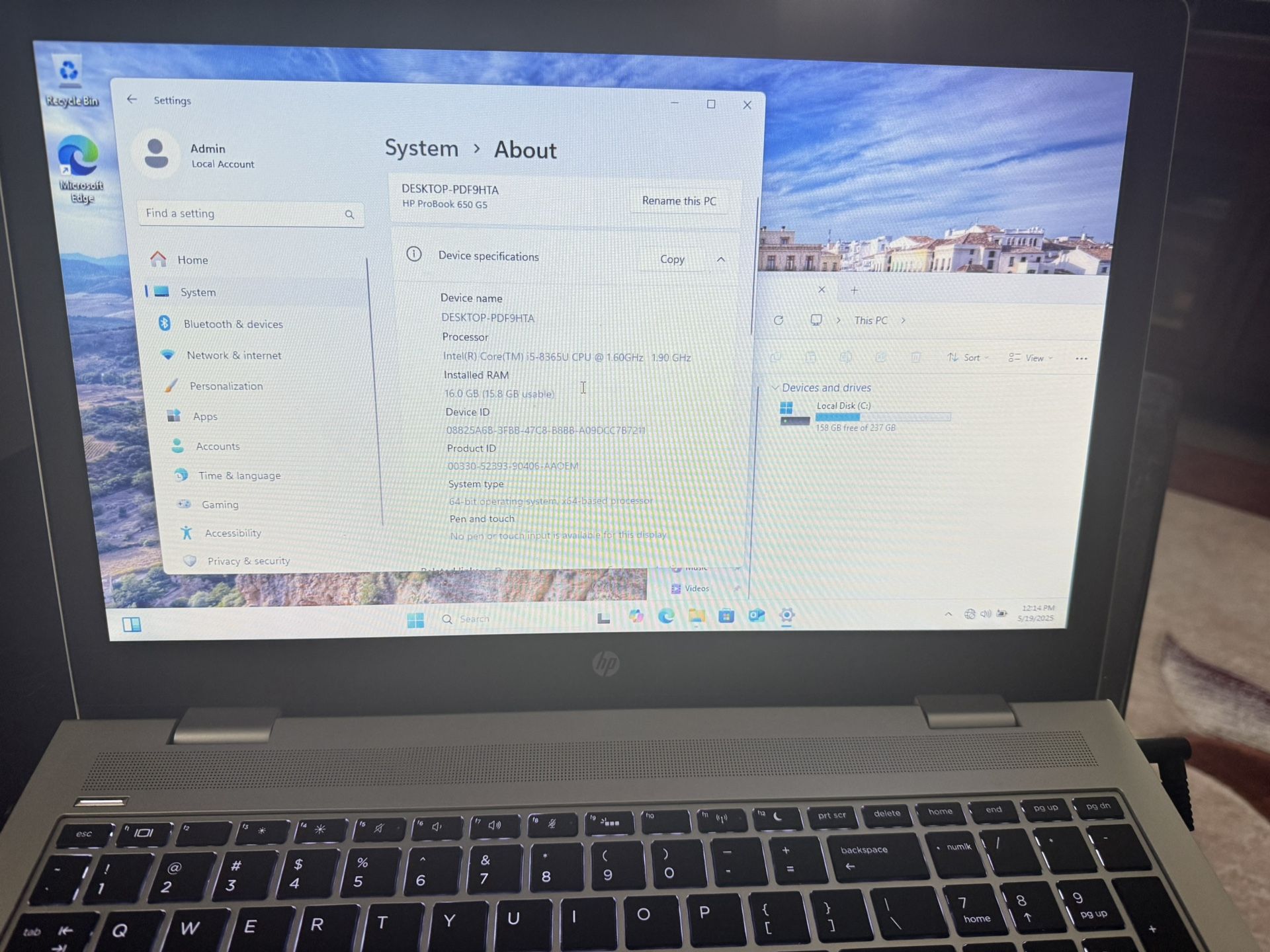 HP ProBook 650 G5 Intel Core i5-8265U 1.60GHz 16GB RAM 256GB SSD