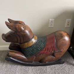Hand Crafted Wooden Asian Rocking Pig