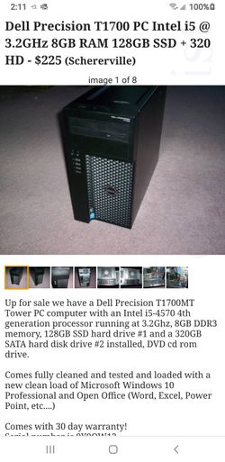 Dell Precision T1700 PC Intel i5 @ 3.2GHz 8GB RAM 128GB SSD +