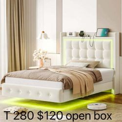 Twin Size Floating Bed Frame with RGB LED Lights Charging Station, open box (280)