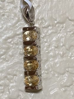 925 sterling silver 4 ct genuine citrine gemstone pendant 1” length