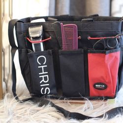 PERSONALIZED PROFESSIONAL MUA PORTABLE CARRY PURSE TOOL BELT BAG FOR BARBER HAIR STYLIST MAKE UP ARTIST ESTHETICIAN BEAUTY SUPPLY BLACK AND RED