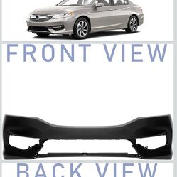 Front Bumper Cover compat Primed W/o Sensor Holes for Honda Accord EX EX LX S SE Sport Sedan 4-Door 2.4L 3.5L 2016-2017