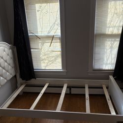 Twin bed frame and matching dresser with mirror attachment