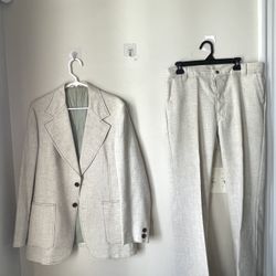 Vtg HIS Men's Gray Sport Coat TWEED Wool 2 Piece Suit Blazer