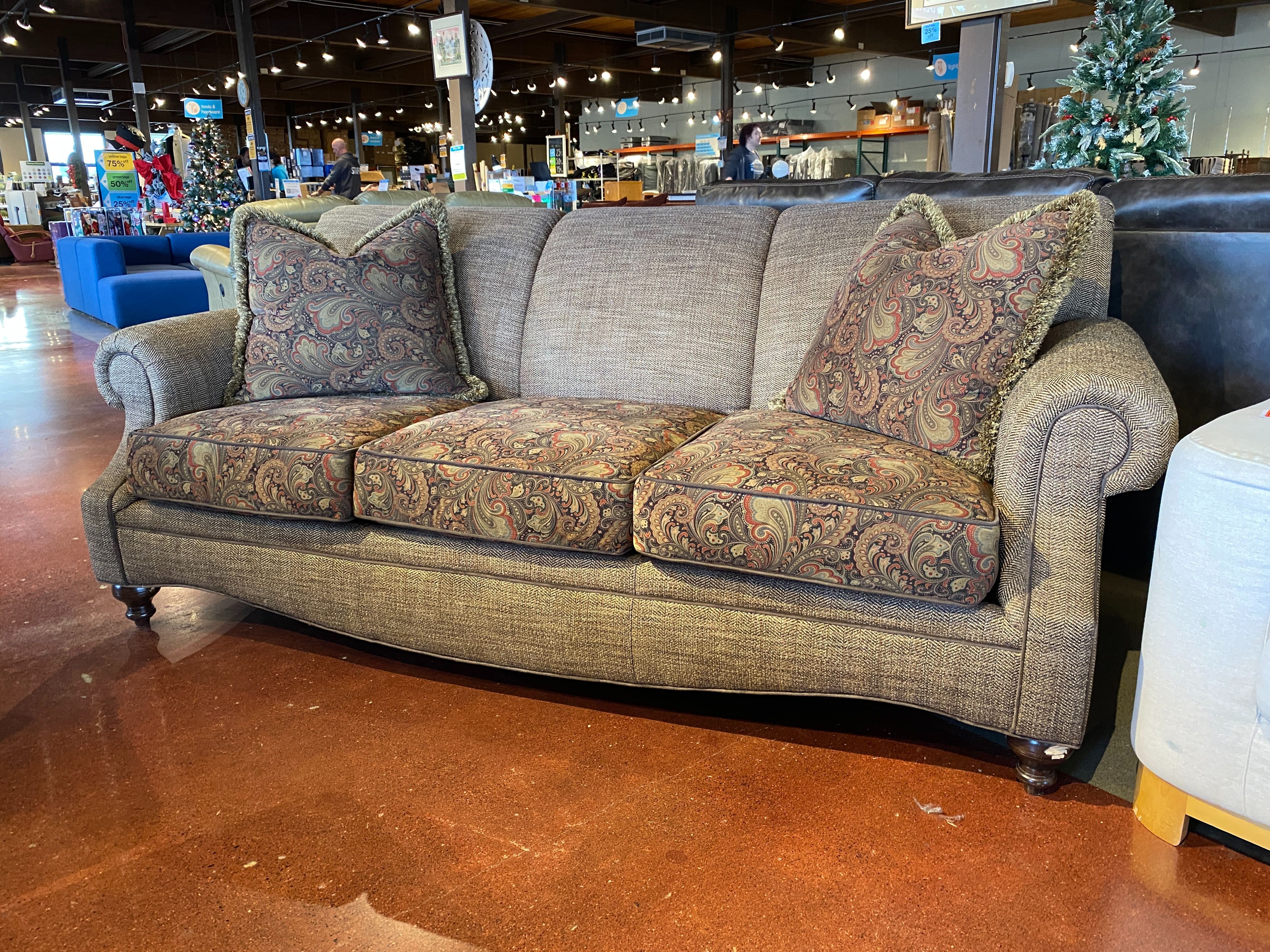 DREXEL Paisley and Tweed Upholstered Three Seater Couch