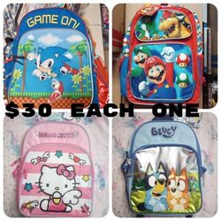 SONIC THE HEDGEHOG, SUPER MARIO, BLUEY OR HELLO KITTY BACKPACK 👆PRICE IS FOR EACH👆