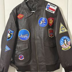 Top Gun Style Leather Flight Jacket A-2 Bomber w/ Patches – Excellent Condition
