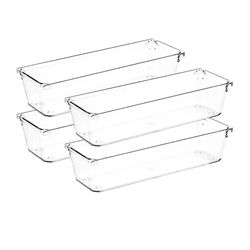 4 Pack Drawer Organizer - 14" X 4" Clear Acrylic Storage Bins with Non-Slip Pads, Versatile Desk Tray for Makeup, Jewelry, Kitchen, Bathroom, and Offi