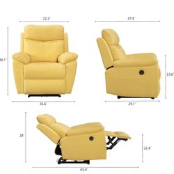 FC Design Power Recliner Chair with Pillow Top Arms USB Charging Port Linen Upholstered Linen Fabric - Yellow