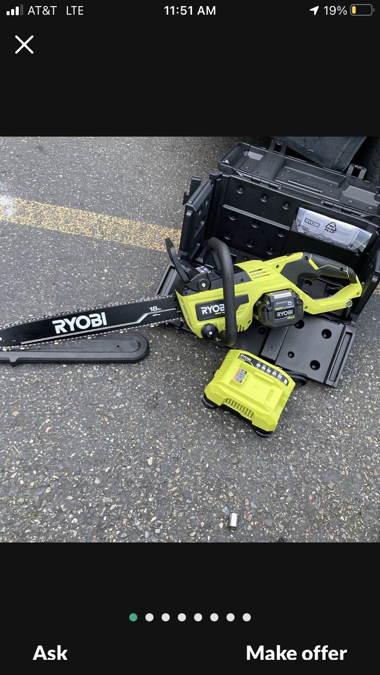 Brand New !! Ryobi HP Brushless 40v 18” Chainsaw w/5aHa Battery And Charger!!