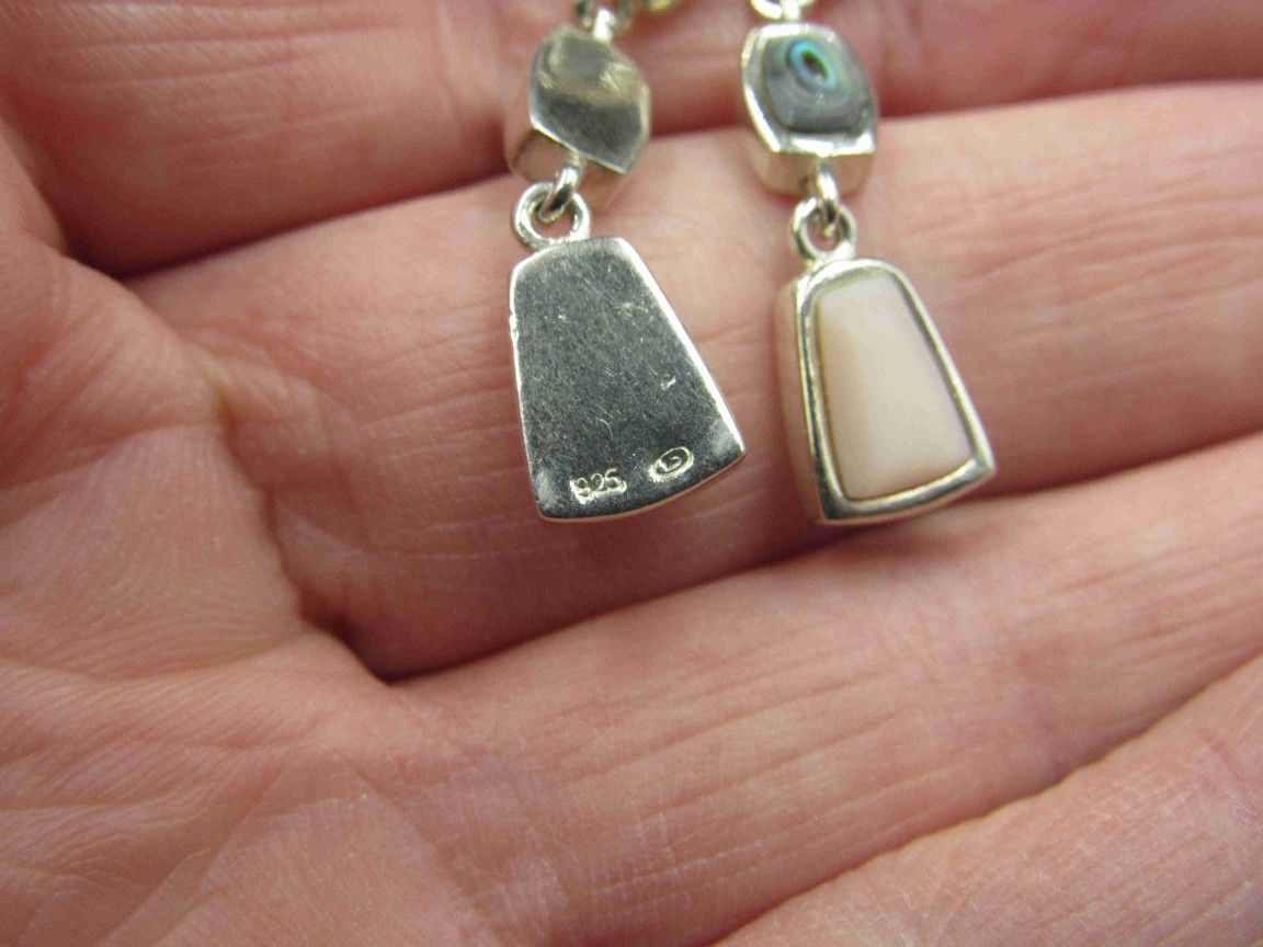 Sterling Silver Abalone & Other Shell Earrings Vintage Wedding Engagement Anniversary Beautiful Everyday Minimalist Cute Sexy