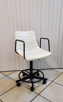 💫 White mid Back Padded Drafting Chair with Tall Adjustable Base & Leg Rest