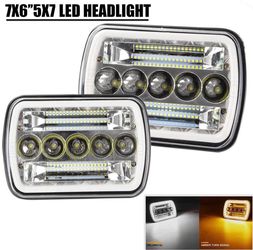 Pair LED Headlights, 5 x 7 x 6 Inch, Sealed Light, Amber/White, DRL, Turn Signal, Compatible with XJ Wrangler YJ, Replacement for H5054 H6054LL, Pair 