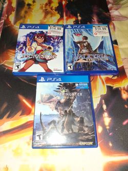 PS4 MONSTER HUNTER/ INDIVISIBLE/ VALKYRIA REVOLUTION  GAME...VG CONDITION...SMOKE FREE HOME...$10 EACH