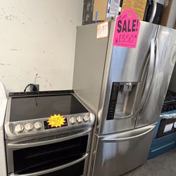 3Pcs SetSale‼️French Door Fridge,Electric Double Oven & Microwave Over The Range With Warranty 