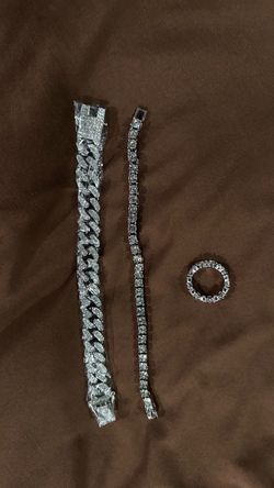 Silver CZ Cuban Link Bracelet Set with Ring