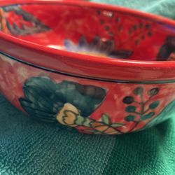 Hand Painted Happy Ceramic Bowls In Red