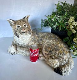 Large Handcrafted & Hand-painted Ceramic Sculpture Bobcat by The Townsends