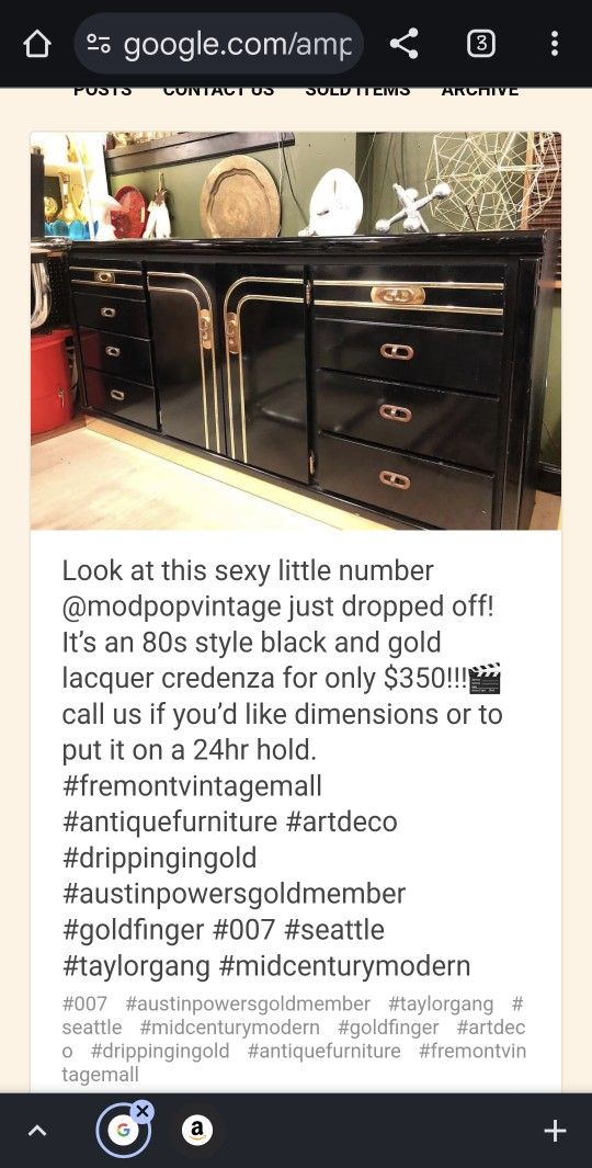 BEAUTIFUL Italian 70s Vintage Black And Gold Laquered Credenza/Sideboard