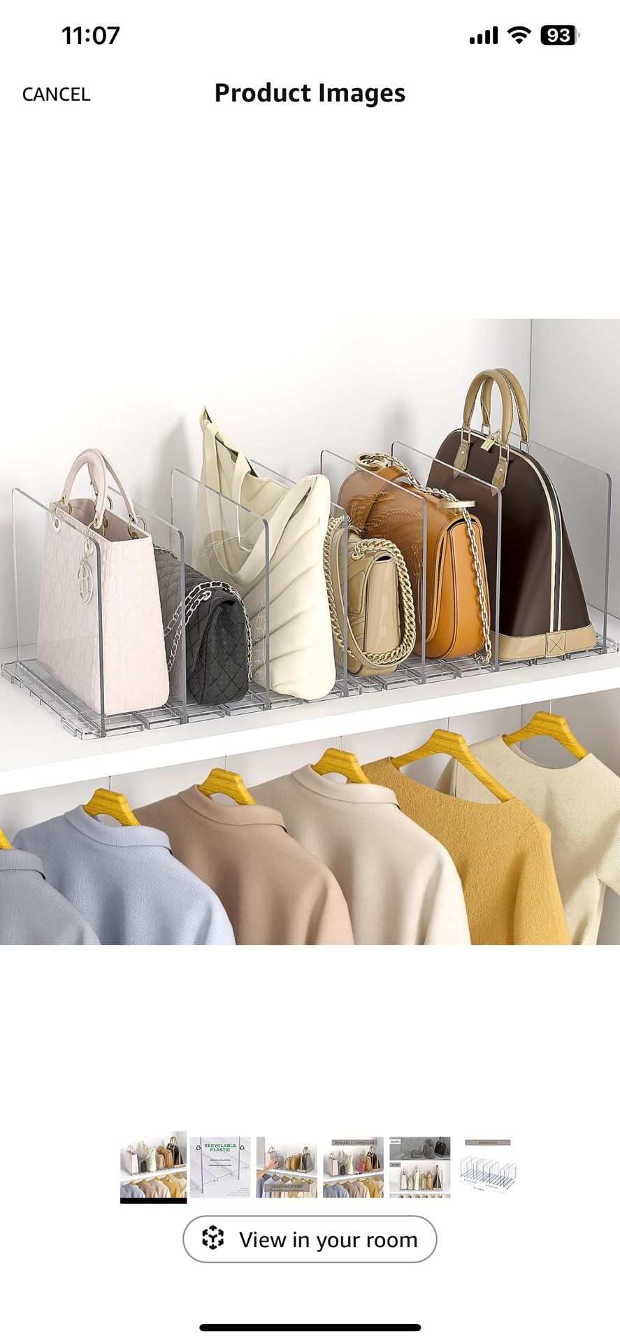 GoMaihe Bag & Purse Organizer for Closet: 2-Pack Adjustable Clear Handbag Storage Shelf - Plastic Clutch Dividers | Minimal | Keep Purses upright