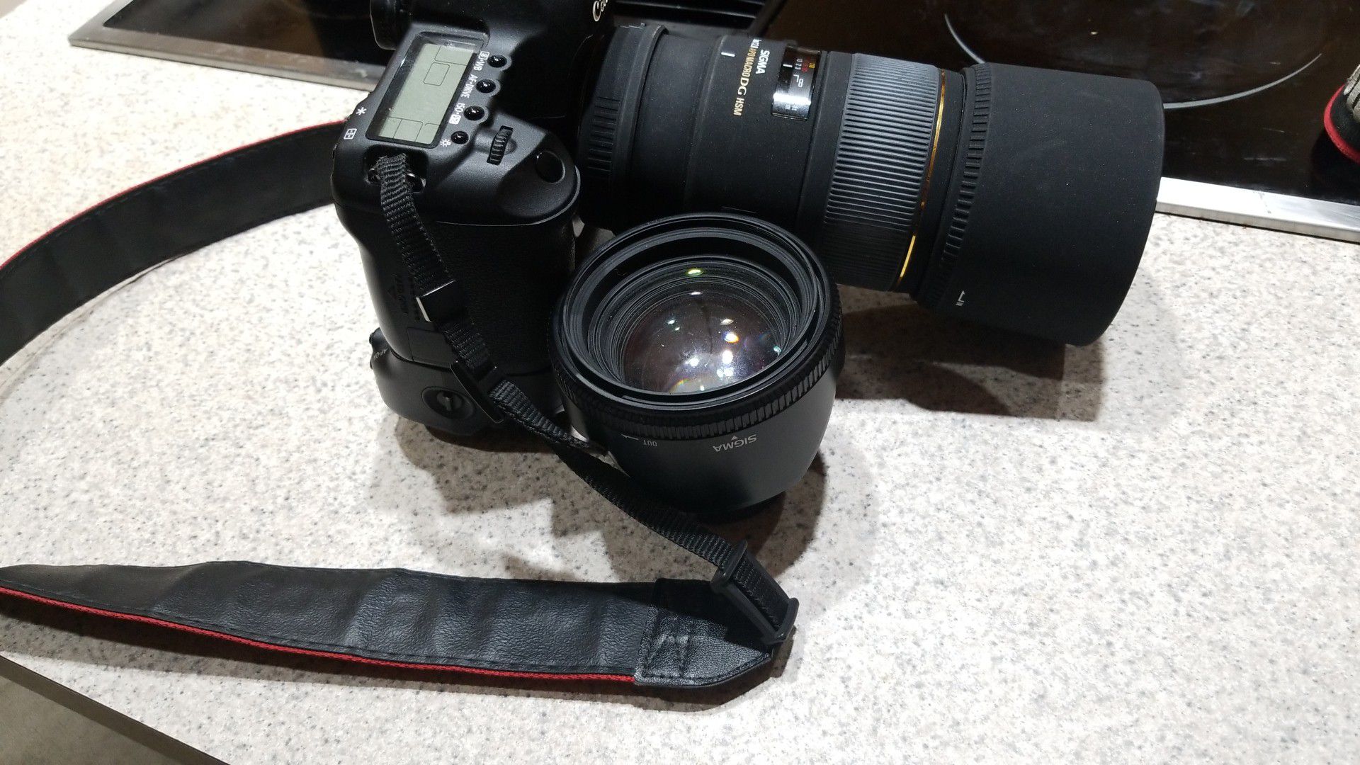 Canon 5D MKII with 150mm macro lens and 50mm