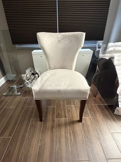 Beige Velvet Accent Chair with Nailhead Trim