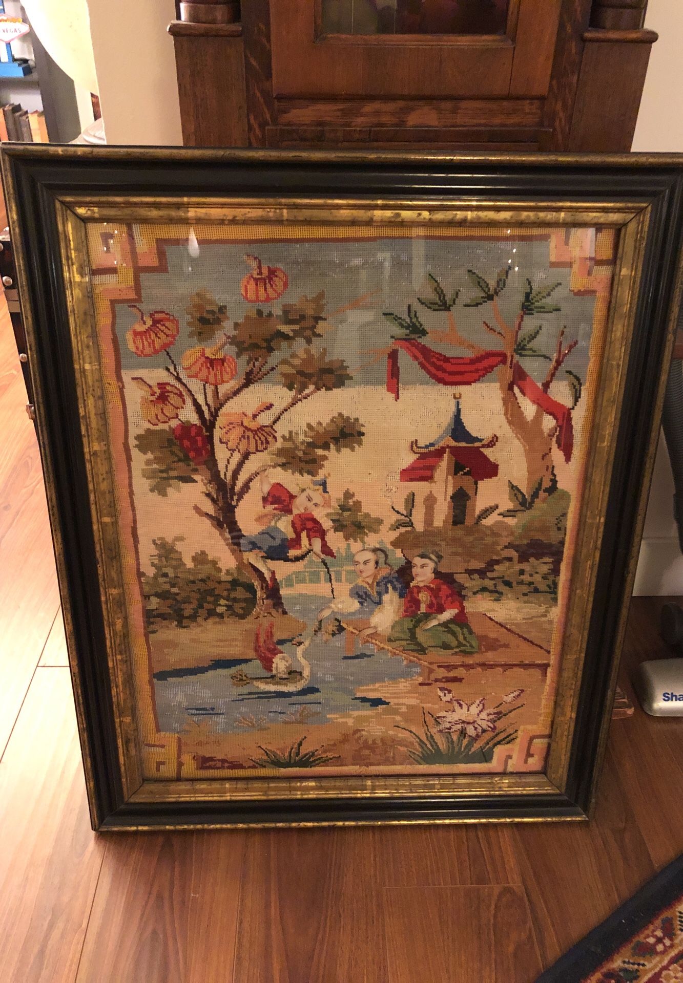 Antique French Chinoiserie Needlepoint/Embroidery 18th Century