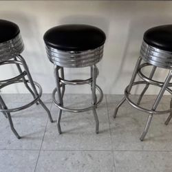 3 Retro Black Leather Diner Stool C 1950’s