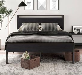 14 Inch Full / Queen /King Size Metal Platform Bed Frame with Wooden Headboard and Footboard, Mattress Foundation, No Box Spring Needed, Large Under B