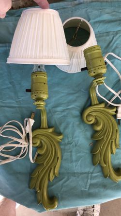 Mountable metal feather and scroll lamps. Electrical cords brand new.