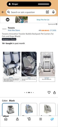 PET BACKPACK.  Innovative Traveler Bubble Backpack Pet Carriers for Cats and Dogs (Black)