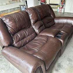 Brown Leather Couch Recliner Sofa