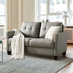 Husbedom 57.5" Faux Leather Loveseat Sofa Small Couches for Small Spaces Bedroom, Living Room, Apartment, Dorm, Mid-Century Modern Decor Love Seats Fu