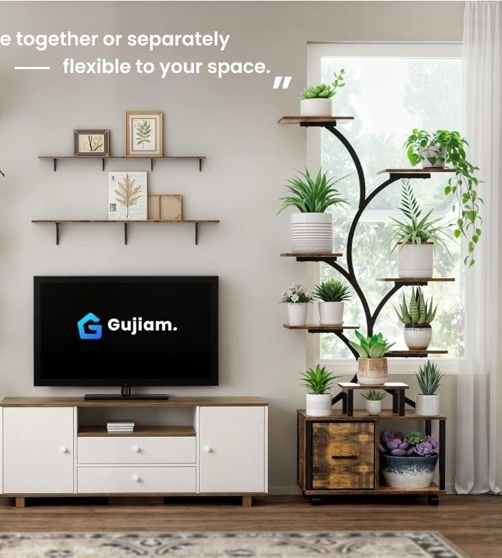 65" Indoor Plant Stand with Grow Lights, Tiered Metal Plant Shelf with Wheels and Drawer, Plant Storage Rack for Home Decor (Already Assembled)