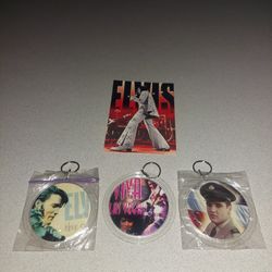 ELVIS PRESLEY LOT OF 3 KEYCHAINS AND A POSTCARD SIZE CARD