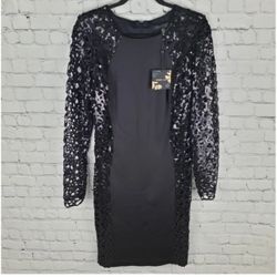 sequin lace long sleeve scoop neck bodycon cocktail dress