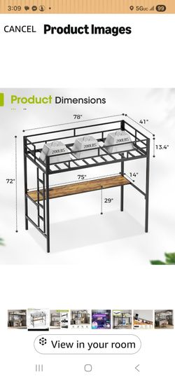 Metal twin loft bed