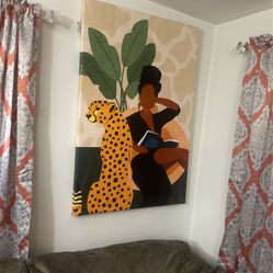 Large Black Woman Cheetah Print Canvas Picture