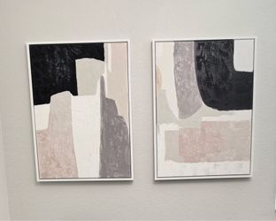 City Furniture Caden Light Beige Framed Wall Art Set of 3 | Large Textured Modern Abstract Canvas