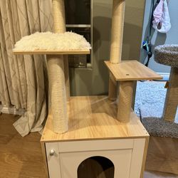 cat furniture cabinet with climbing tree and lounge pad newly assembled