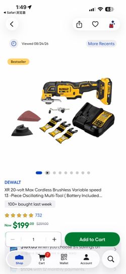 XR 20-volt Max Cordless Brushless Variable speed 13 -Piece Oscillating Multi-Tool ( Battery Included and Charger Included )