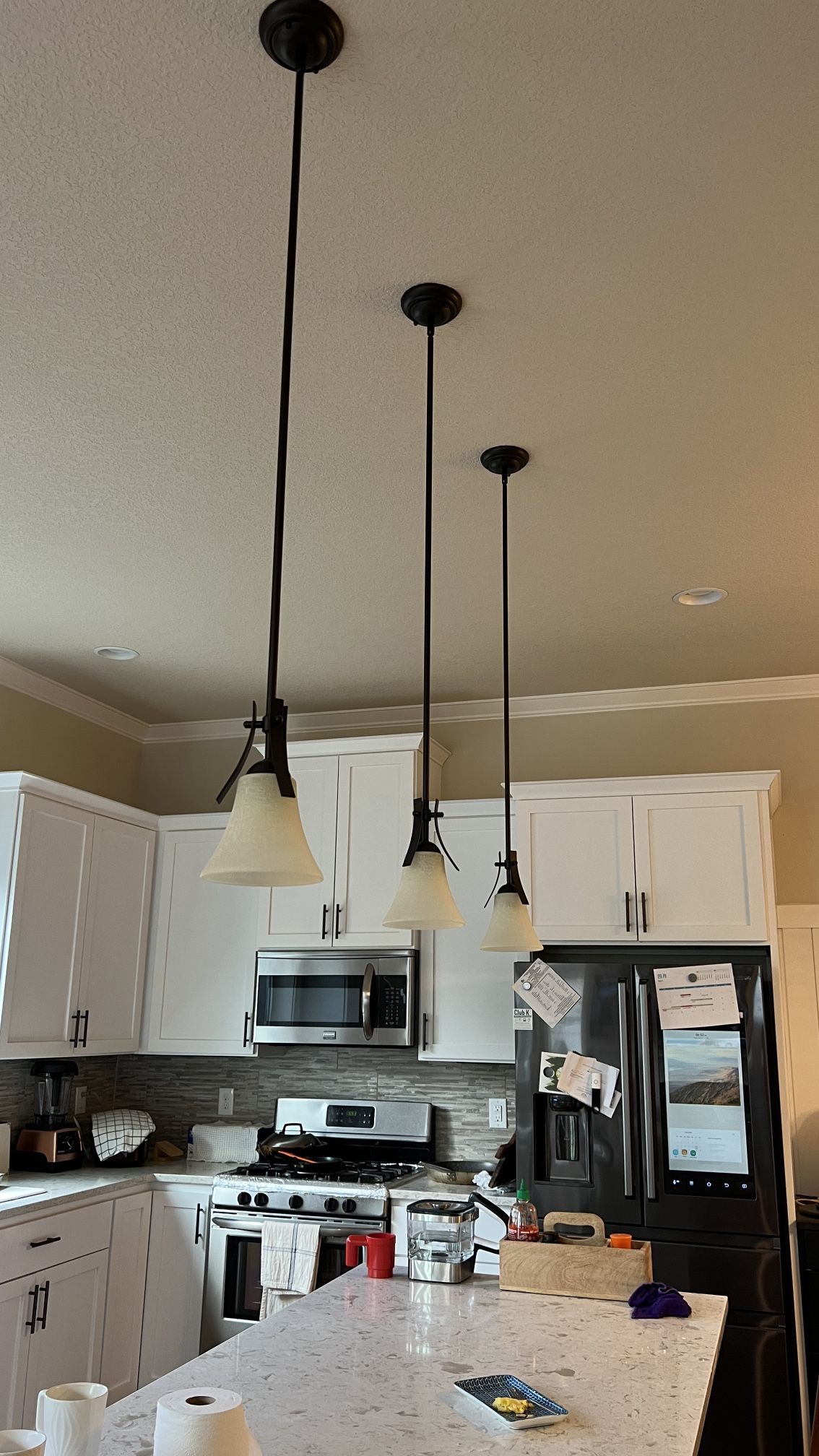 Pendant - Opal Glass Shade - Antique Bronze set of 3