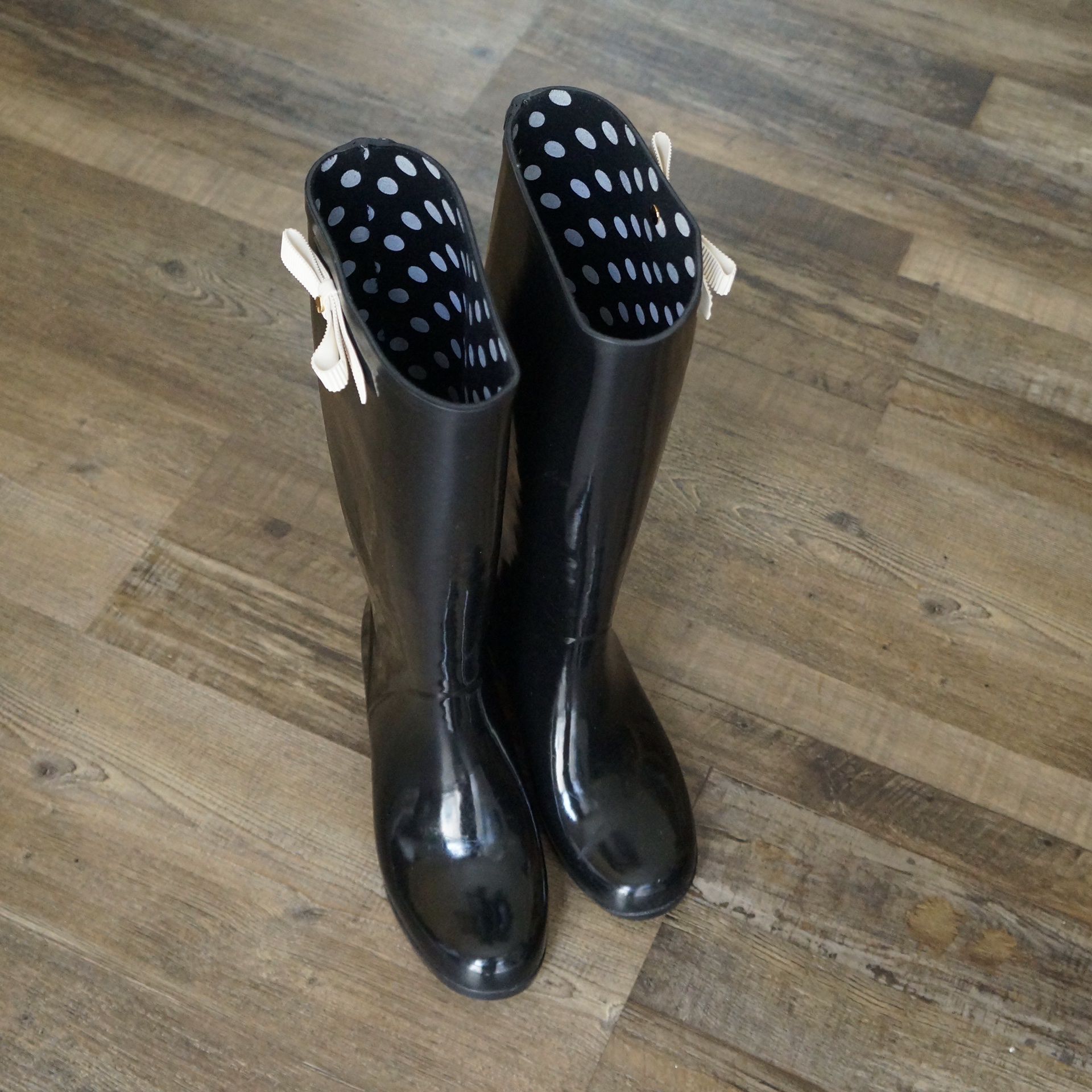 Kate Spade Black Rain Boot Heels With Bows